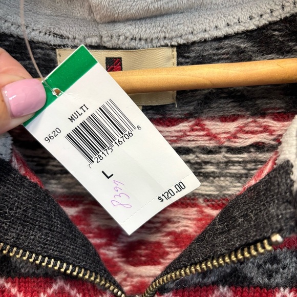 Woolrich Large Sweater Hooded Cardigan Twin Lake Fair Isle Nordic Wool Full Zip - Picture 6 of 14